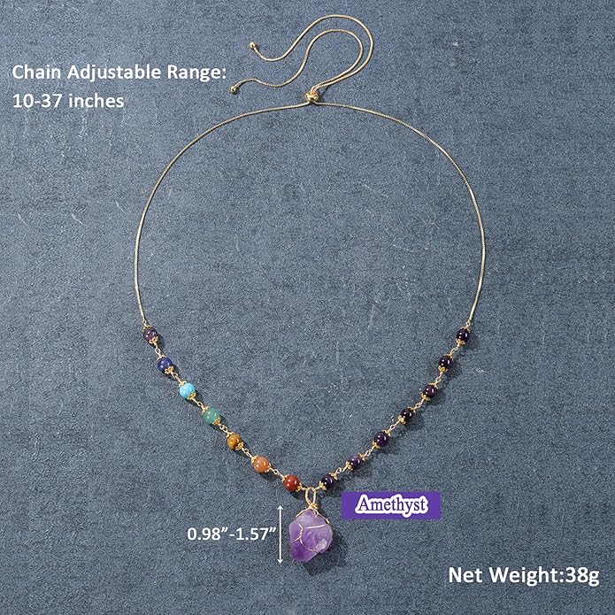 Jovivi Healing Stone Necklaces 7 Chakra Beads Necklace for Women Adjustable 14K Gold Plated Wire Wrapped Raw Quartz Crystal Pendant Necklace Gemstone Jewelry Mothers Day Gift