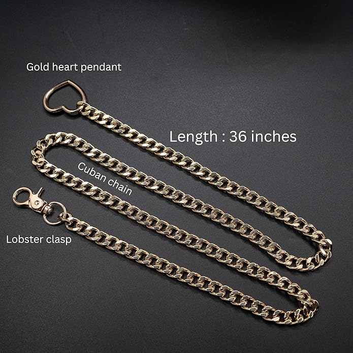 Chunky Gold Choker Necklaces for Women, Long Gold Chain Heart Necklace, 36 Inches Slip Chain Adjustable Lariat Heart Y Necklace for Women and Men, Goth Chunky Heart Necklace Jewlery Gifts