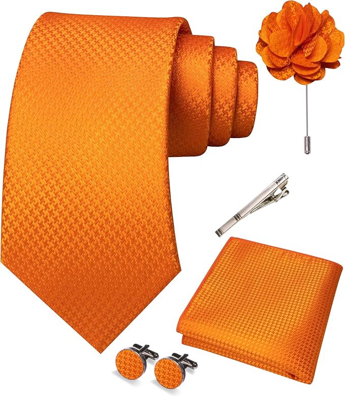 JEMYGINS Mens Tie and Pocket Square,Lapel Pin,Cufflinks,Tie Clip Sets with Gift Box 5PCS
