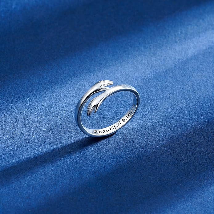 Yesteel Valentines Gifts for Kids Teen Girls - S925 Sterling Silver Hug Ring for Teen Girls Women, Adjustable Ring Jewelry Mothers Day Birthday Gifts for Daughters Mom Sister Wife Friends Grandma