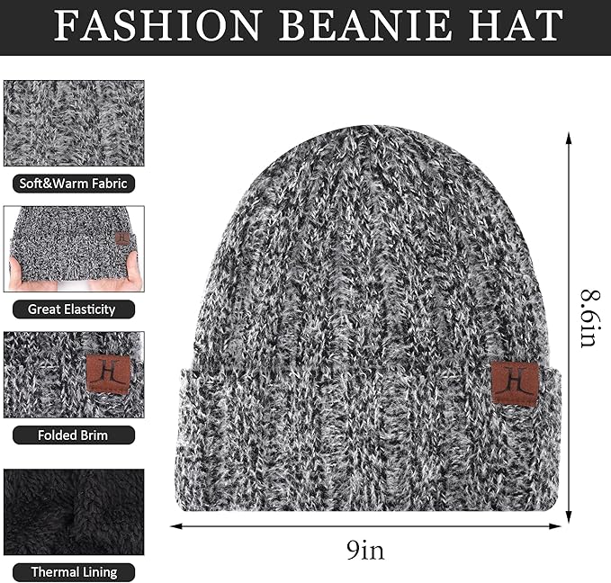 Womens Winter Warm Knit Beanie Hat Touchscreen Gloves Long Neck Scarf Set with Fleece Lined Skull Caps Gifts for Women