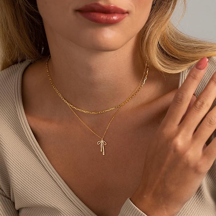 Gold Necklace for Women-14K Gold Plated Bow,Dragon,Shell, Palm Tree, Seahorse, Conch Shell,Sardines, Cowboy Boot,Bat,Bunny Pendant Beachy Jewelry for Women Gifts