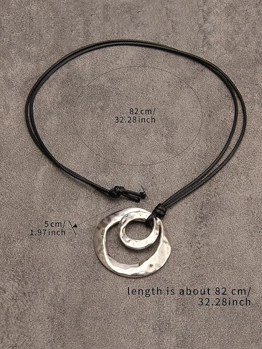 Boho Necklaces for Women Chunky Circle Necklace Layered Boho Circle Leather Choker Necklace Long Vintage Necklaces Bohemian Jewlery Gifts