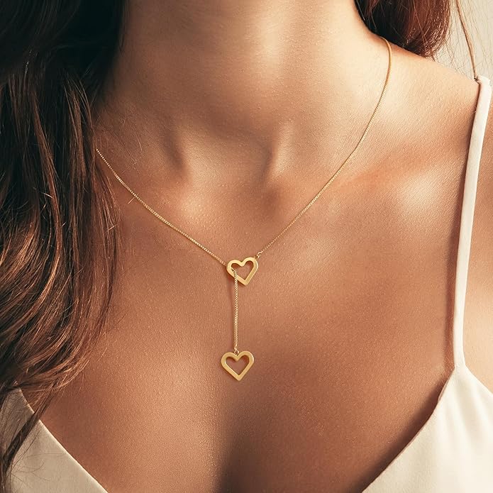 Tewiky Cute Heart Necklace Tiny 14k Gold Heart Pendant Choker Necklaces Small Gold Love Open Heart Chain Necklace for Women Dainty Gold Necklace Gifts for Her