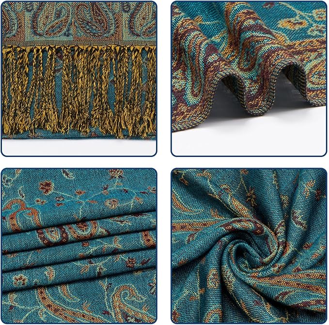 QIUTIMIY Paisley Pashmina Shawl Wrap Women Reversible Vintage Jacquard Pashmina Rave Scarf with Fringe for Evening, Wedding