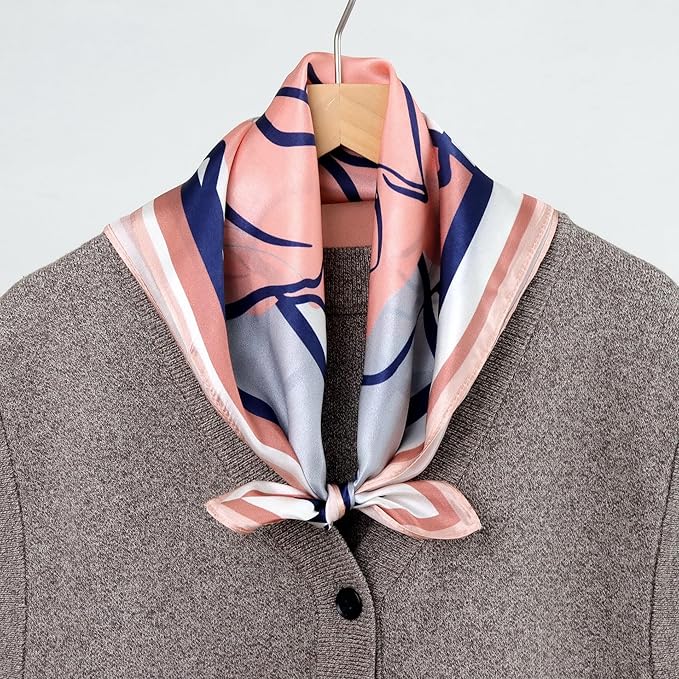 ANDANTINO 100% Pure Mulberry Silk Small Square Scarves -21'' x 21''- Digital Printed Neckerchief –Women Men Lightweight Scarf