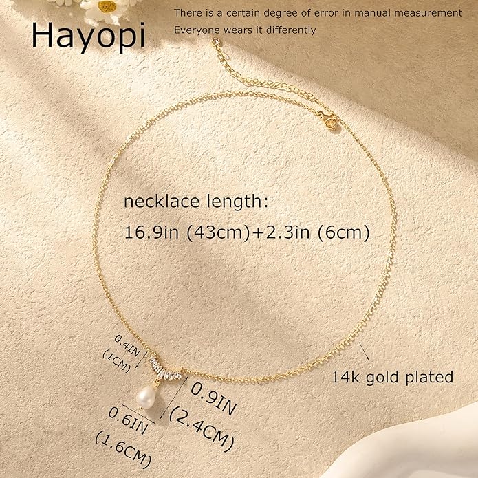 Pearl Necklace for Women Trendy,14k Gold Plated Necklace Dainty Wedding Necklace Small Cute Choker Necklace Beaded Lariat Drop Necklace Vintage Waterproof Jewelry for Women Gold Jewelry Fashion Gifts
