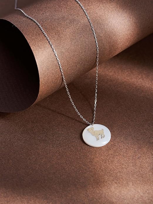 Zodiac Sign Necklace – Mother of Pearl Pendant – Available in Two Finish 925 Sterling Silver and 14K Gold Plated – Adjustable Chain – Horoscope Jewelry Gift with Zodiac Card & Gift Box