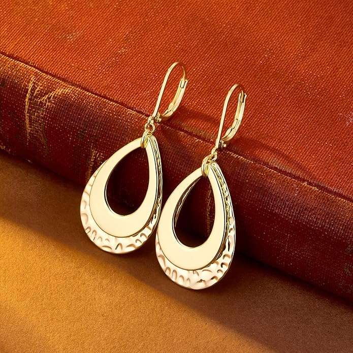 925 Sterling Silver Teardrop Dangle Earrings for Women Hammered Layer Drop Dangle Earrings Jewelry Hypoallergenic Boho Teardrop Leverback Dangle Earings for Jewelry Gifts