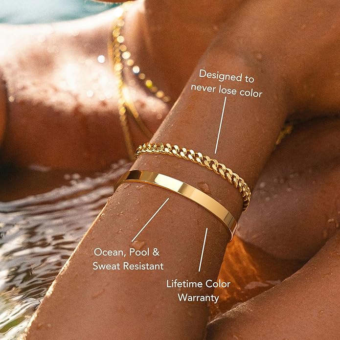 Gold Bracelets for Women Non Tarnish, 14K Gold Plated Chunky Cuff Bracelet Gold Bangles Bracelet for Women Trendy Tie Knot Cuban Rope Paperclip Beaded Bracelet Stack Jewelry Gifts