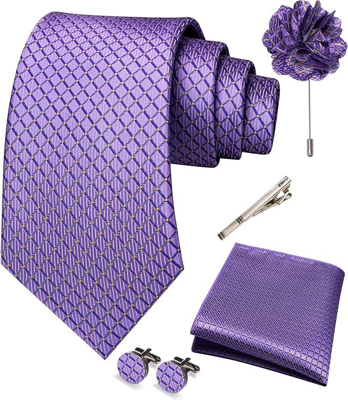 JEMYGINS Mens Tie and Pocket Square,Lapel Pin,Cufflinks,Tie Clip Sets with Gift Box 5PCS
