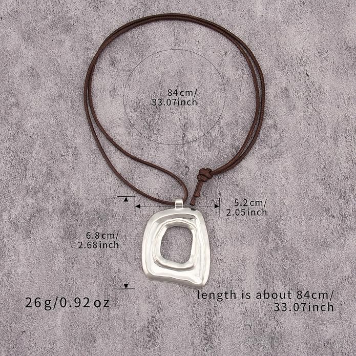 Long Boho Necklaces for Women Vintage Leather Wooden Pendant Y Choker Ethnic Style Gold Circle Hippie Sweater Necklace