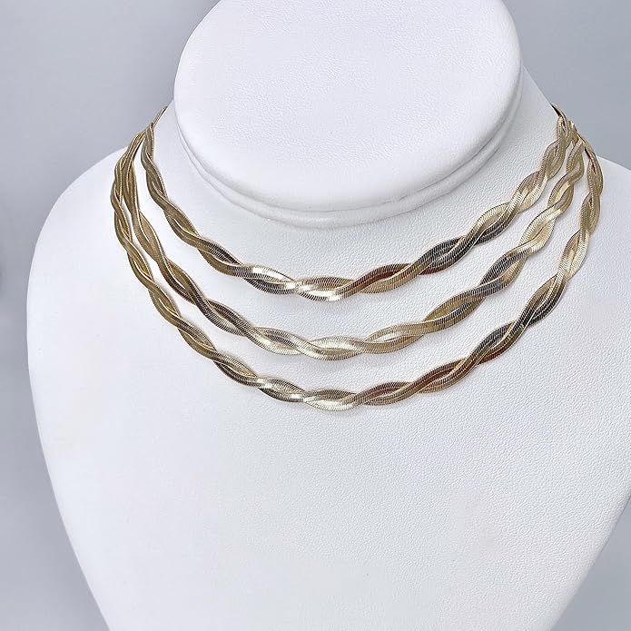 Tewiky Layered Necklaces for Women Non Tarnish- Chunky 14k Gold Plated Herringbone/Snake/Rope/Box/Cuban Link Chain for Women Waterproof Layering Stack Choker Necklace Trendy Dainty Tarnish Free Jewelry Set