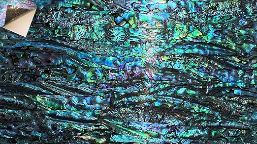 GOMMO Blue Paua Abalone Shell Stickers Sheet Enhanced for Inlay and Overlay Flexible (240mm×140mm) (New Zealand Blue Abalone)