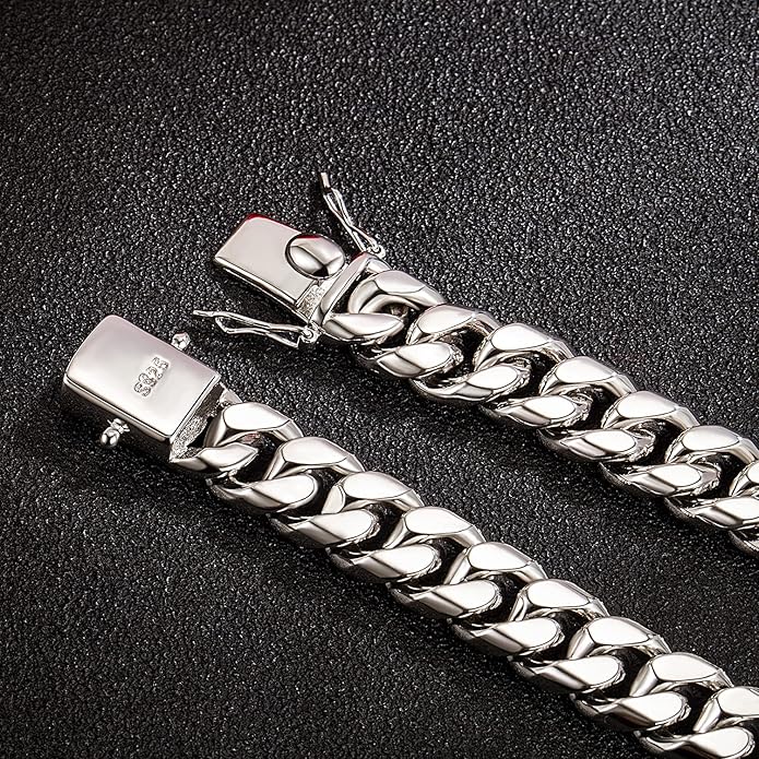 Dankadi Fashion 925 Sterling Silver Solid Miami Cuban Link Chain Necklace 8MM & 12MM- Curb Cuban Thick Big Link Choker For Men 20 "22" 24 "26" 28" Fine Jewelry