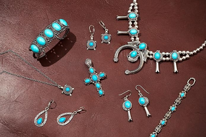 American West Jewelry Sterling Silver Women’s Drop & Dangle Earrings Leaf and Squash Blossom Design Choice of Gemstone
