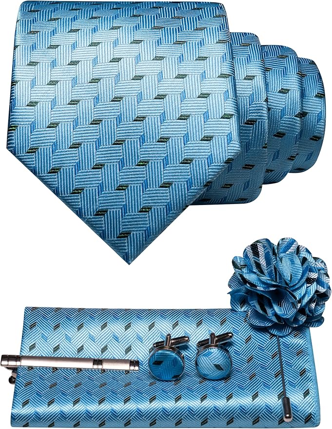 JEMYGINS Mens Tie and Lapel Pin Necktie Pocket Square Cufflinks and Tie Clip Sets for Business Casual 5PCS