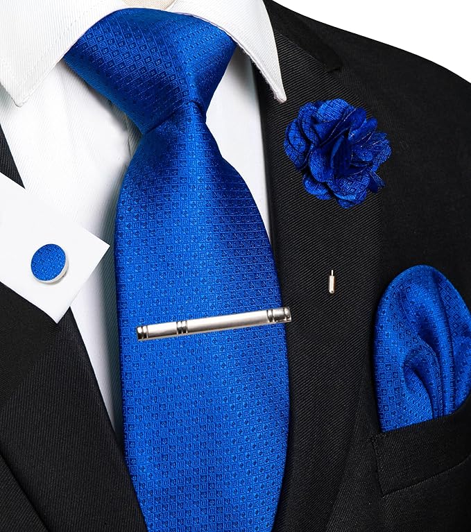 JEMYGINS Mens Tie and Pocket Square,Lapel Pin,Cufflinks,Tie Clip Sets with Gift Box 5PCS