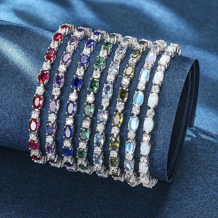 FANCIME Birthstone Tennis Bracelets Sterling Silver Bolo Tennis Bracelets Charm Fine Jewelry Birthday Gifts for Women Mom Wife Her