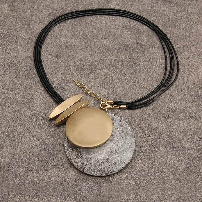 Boho Necklaces for Women Chunky Circle Necklace Layered Boho Circle Leather Choker Necklace Long Vintage Necklaces Bohemian Jewlery Gifts