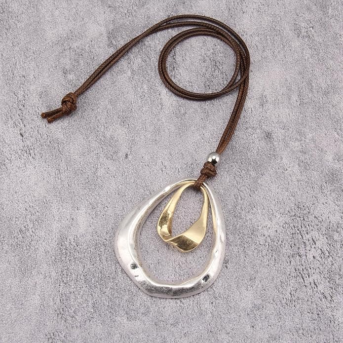 Boho Necklaces for Women Chunky Circle Necklace Layered Boho Circle Leather Choker Necklace Long Vintage Necklaces Bohemian Jewlery Gifts
