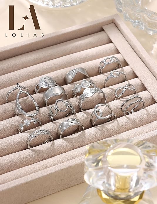 LOLIAS 16Pcs Stainless Steel Rings for Women Chunky Silver Rings Non Tarnish Stackable Ring Open Adjustable Thumb Finger Statement Rings Set
