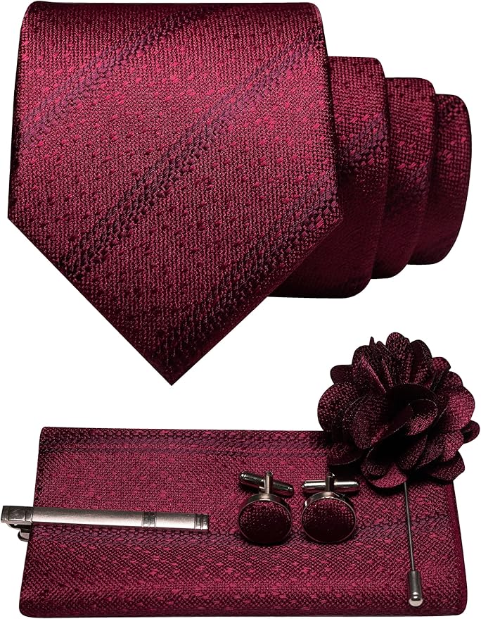 JEMYGINS Mens Tie and Pocket Square,Lapel Pin,Cufflinks,Tie Clip Sets with Gift Box 5PCS