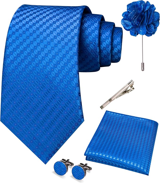 JEMYGINS Mens Tie and Pocket Square,Lapel Pin,Cufflinks,Tie Clip Sets with Gift Box 5PCS