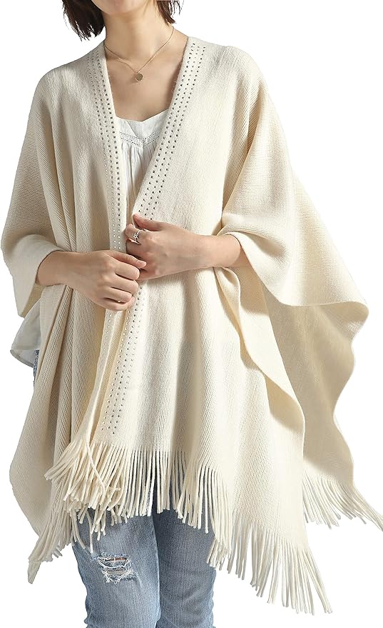 Moss Rose Women's Travel Plaid Shawl Wrap Open Front Poncho Cape for Fall Winter