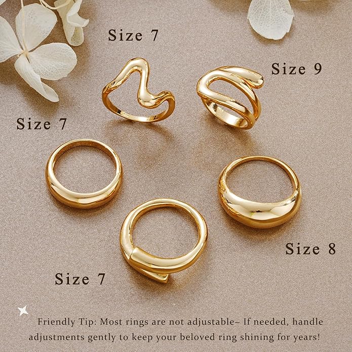 YEEZII Chunky Gold Rings for Women Non Tarnish, 18K Gold Plated Stackable Thumb Ring, Statement Women Rings Set
