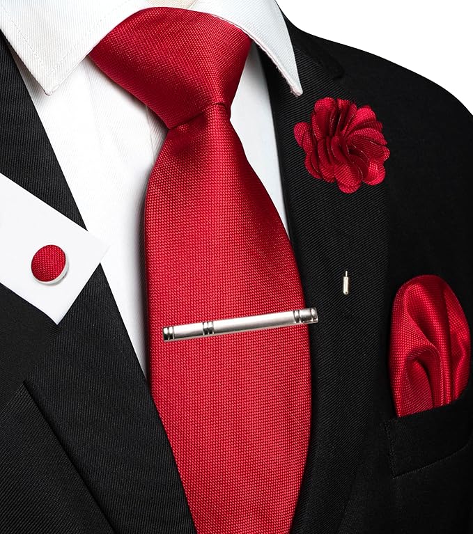 JEMYGINS Mens Tie and Lapel Pin Necktie Pocket Square Cufflinks and Tie Clip Sets for Business Casual 5PCS