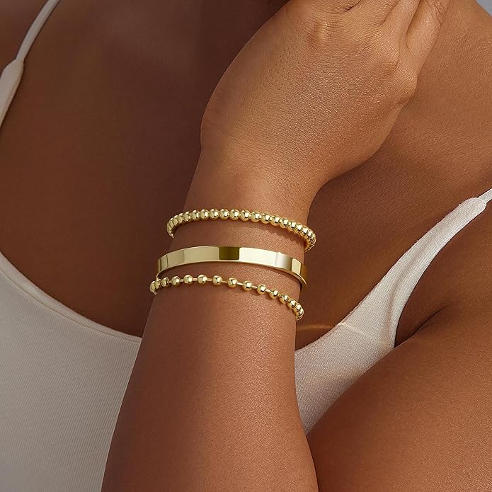 Silver Bracelets for Women Stack, Silver or Gold Plated Cuff Bangle Set, Trendy Silver Jewelry for Women Fashion