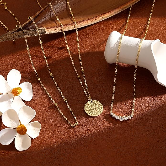 Gold Necklace for Women 14K Gold Plated Layered Necklaces Dainty Pendant Necklace Cute Stack Necklaces Set Fashion Jewelry Gift for Her