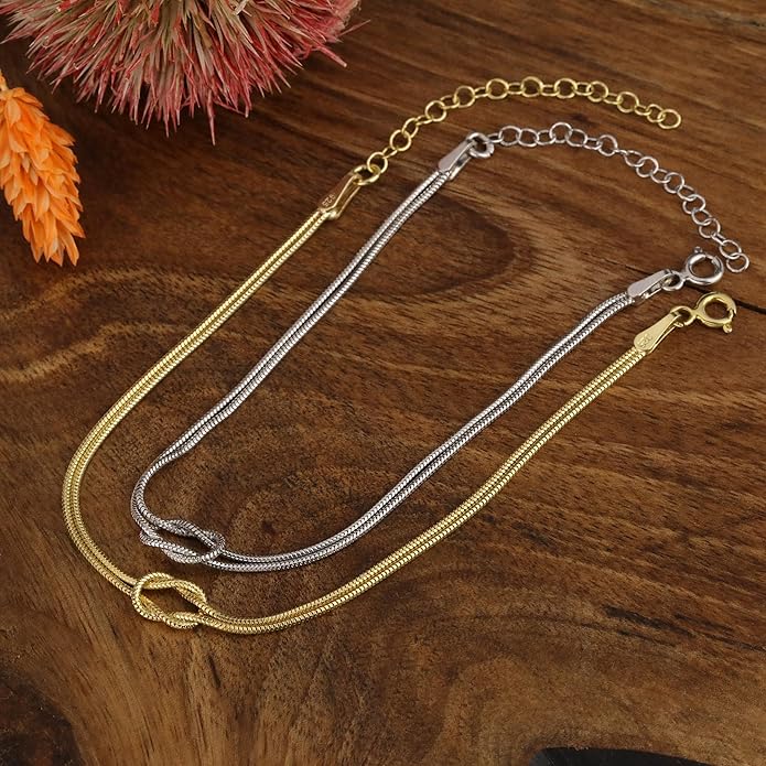 Matching Bracelets for Couples，Dainty Gold Love Knot Bracelet 14K Gold Plated Herringbone Chain Bracelet Relationship Jewelry Gifts for Best Friend