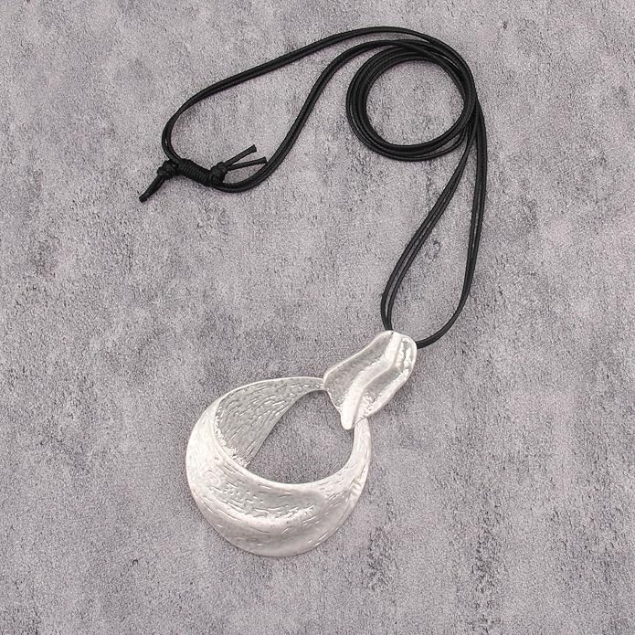 Long Boho Necklaces for Women Vintage Leather Wooden Pendant Y Choker Ethnic Style Gold Circle Hippie Sweater Necklace