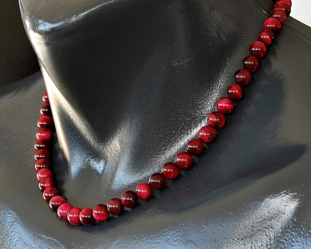 Natural Pink Tiger Eye Beaded Choker, Genuine Pink Crystal Necklace, Fancy Gemstone Choker, 8mm Beads, Unique Fashion Jewelry, Healing Crystal Chakra Necklace, Durable Stone Necklace, Leo Necklace