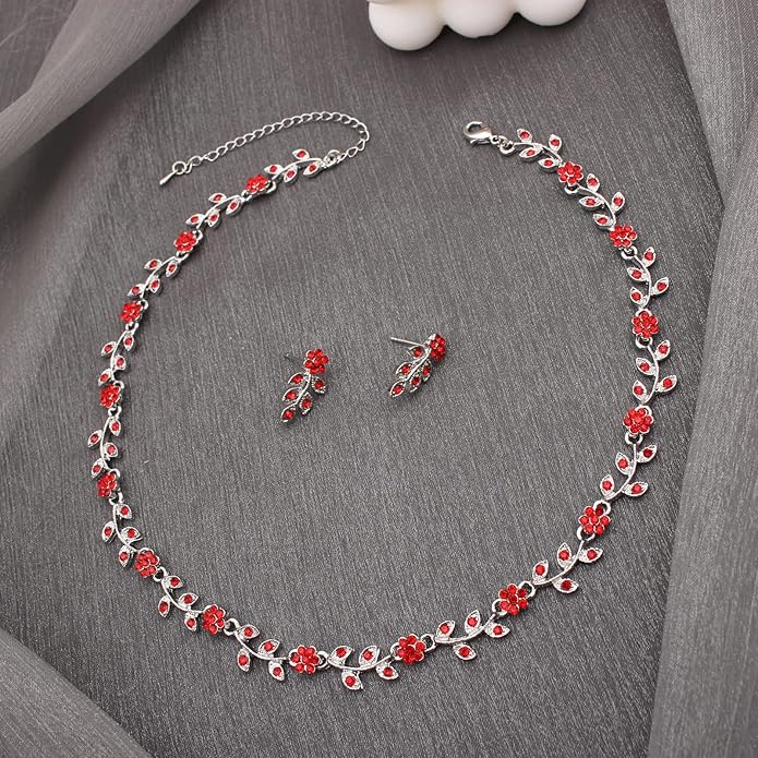 Austrian Crystal Rhinestone Choker Necklace Dangle Earring Link Bracelet Jewelry Set for Brides Bridesmaid Prom Costume Accessories for Women