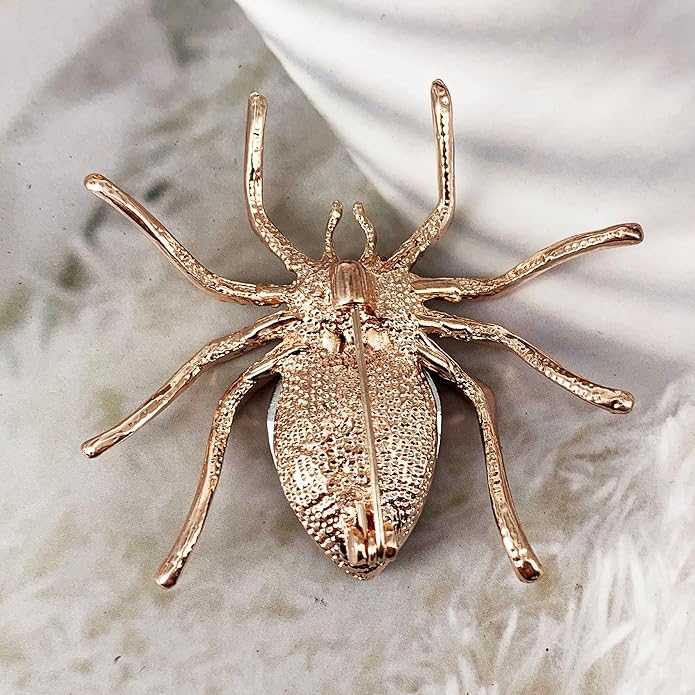 SELOVO Spider Scarf Brooch Pin Broach Crystal Jewelry Rose Gold Tone