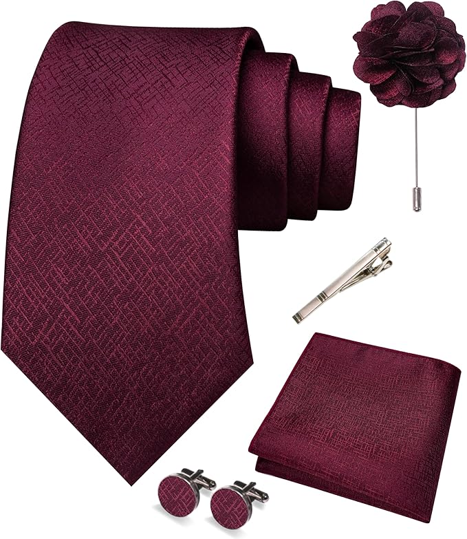 JEMYGINS Mens Tie and Pocket Square,Lapel Pin,Cufflinks,Tie Clip Sets with Gift Box 5PCS