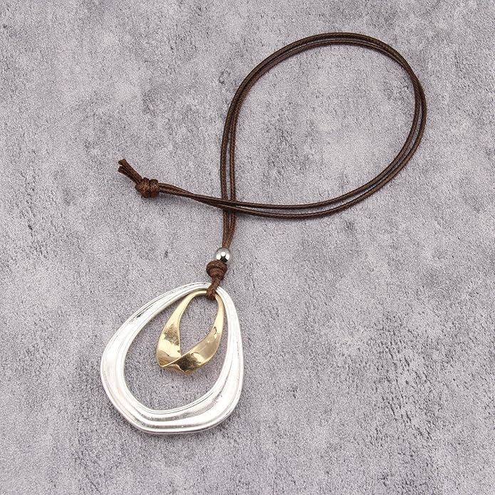 Boho Necklaces for Women Chunky Circle Necklace Layered Boho Circle Leather Choker Necklace Long Vintage Necklaces Bohemian Jewlery Gifts