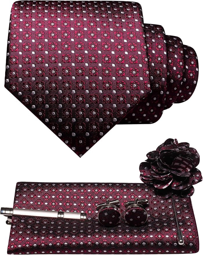 JEMYGINS Mens Tie and Lapel Pin Necktie Pocket Square Cufflinks and Tie Clip Sets for Business Casual 5PCS