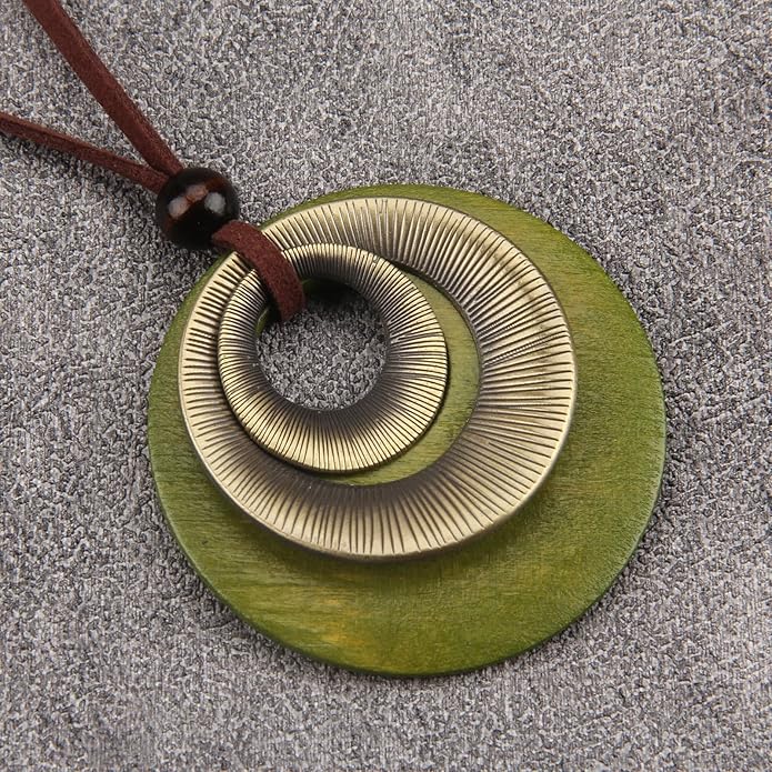 Boho Necklaces for Women Chunky Circle Necklace Layered Boho Circle Leather Choker Necklace Long Vintage Necklaces Bohemian Jewlery Gifts