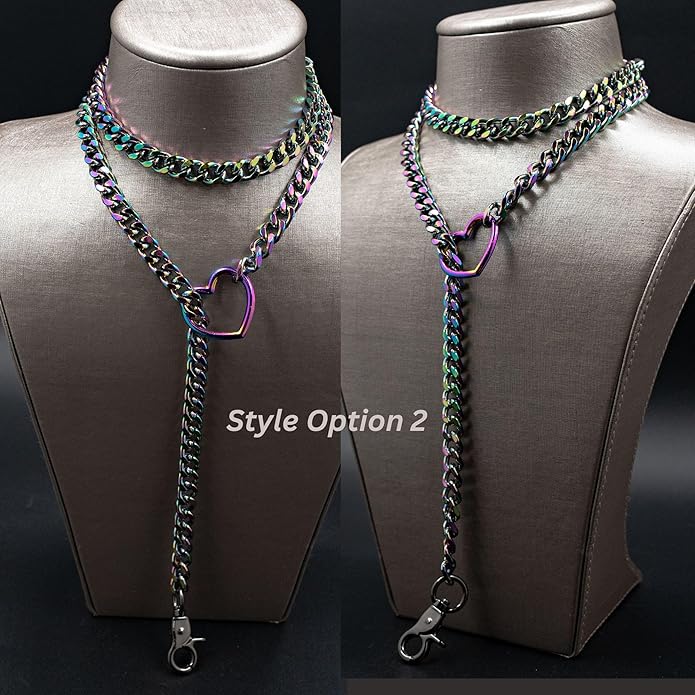 Chunky Gold Choker Necklaces for Women, Long Gold Chain Heart Necklace, 36 Inches Slip Chain Adjustable Lariat Heart Y Necklace for Women and Men, Goth Chunky Heart Necklace Jewlery Gifts