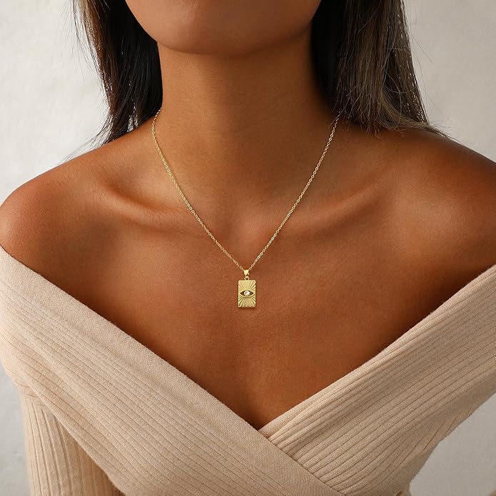Evil Eye Necklace for Women,Dainty 14K Gold/Sterling Silver Plated Evil Eye Pendant Necklace Tiny Boho CZ Diamond Necklace Cute Trendy Lucky Protection Jewelry Gift for Women