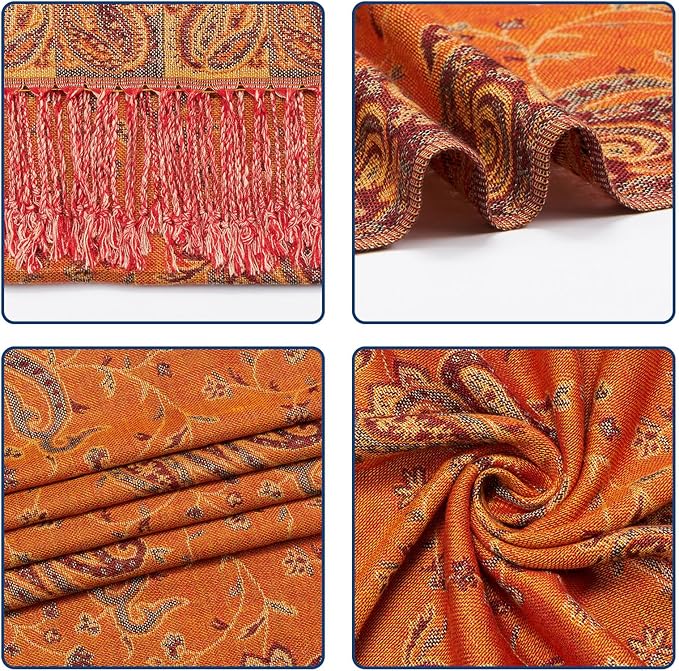 QIUTIMIY Paisley Pashmina Shawl Wrap Women Reversible Vintage Jacquard Pashmina Rave Scarf with Fringe for Evening, Wedding
