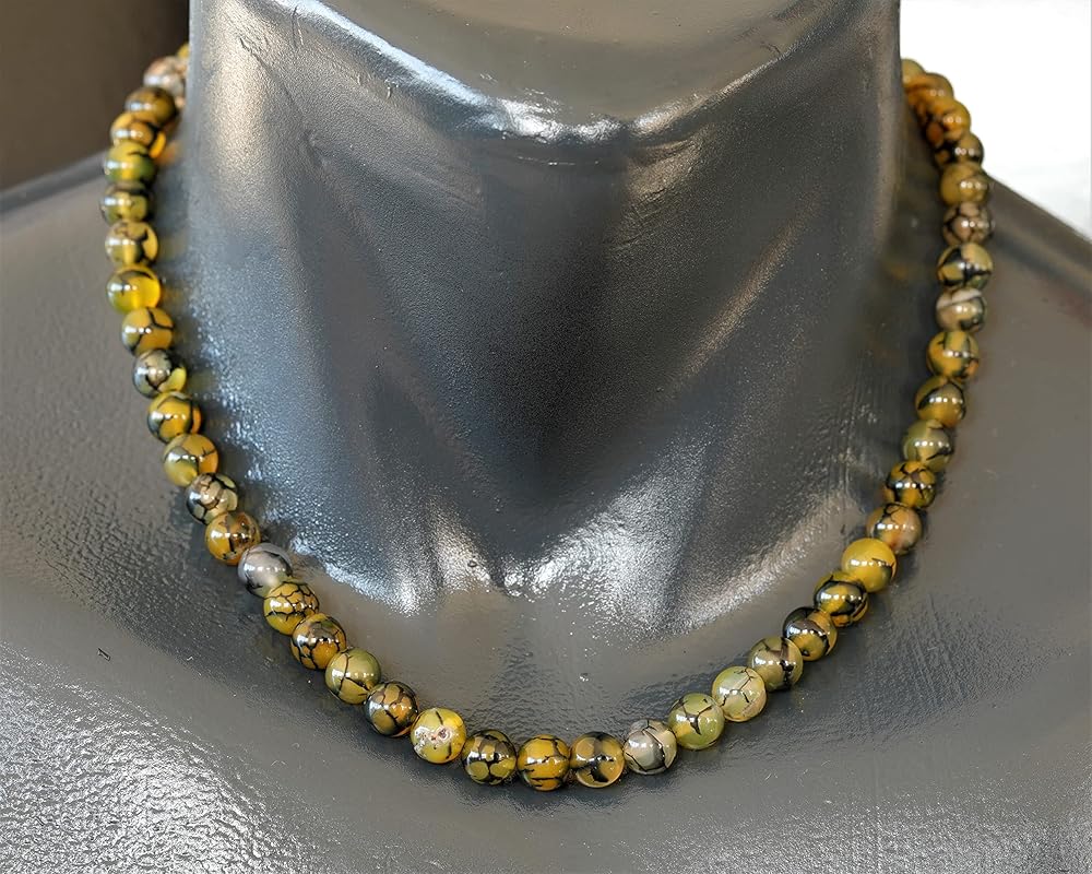Natural Dragon Vein Beaded Choker, Genuine Green Crystal Necklace, Fancy Gemstone Choker, 8mm Beads, Unique Fashion Jewelry, Healing Crystal Chakra Necklace, Durable Stone Necklace, Aquarius Necklace