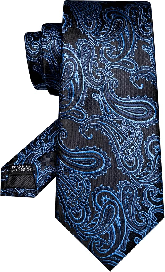 JEMYGINS Mens Paisley Tie and Pocket Square,Lapel Pin,Cufflinks,Tie Clip Sets with Gift Box 5PCS