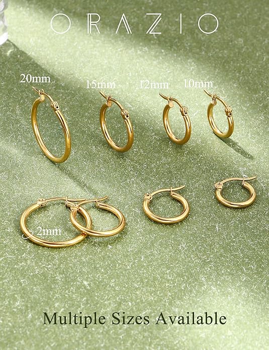 ORAZIO 4 Pairs Stainless Steel Hoop Earrings Set Cute Huggie Earrings for Women,10MM-20MM