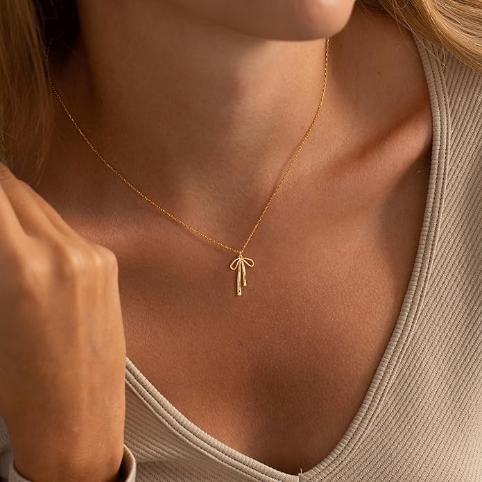 Gold Necklace for Women-14K Gold Plated Bow,Dragon,Shell, Palm Tree, Seahorse, Conch Shell,Sardines, Cowboy Boot,Bat,Bunny Pendant Beachy Jewelry for Women Gifts