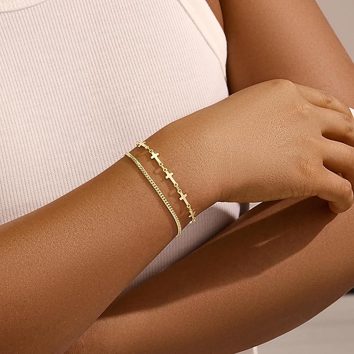 Gold Bracelets for Women Non Tainish,Dainty Bracelets Stack for Women Trendy, Gold Plated Cuff Bracelets Stack With Beaded Cuban Paperclip Snake Rope Bangle Hand Chain Jewelry Gifts for Women